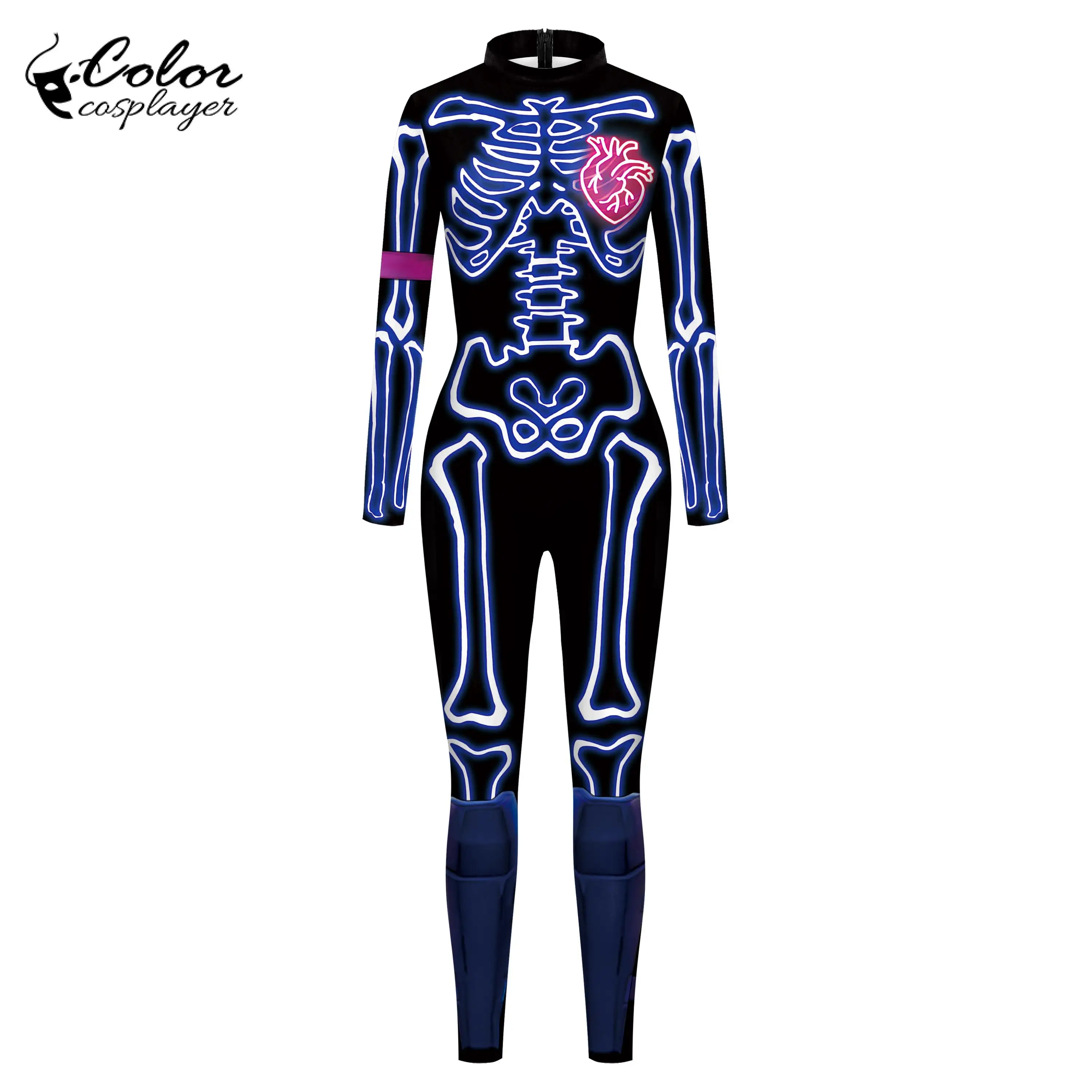 

Color Cosplayer Halloween Carnival Jumpsuit Skeleton Cosplay Costume Zentai Catsuit 3D Digital Printing Long Sleeve Bodysuit