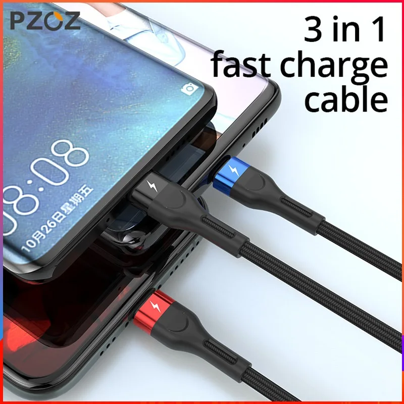USB-кабель PZOZ 3 в 1 для iphone Xiaomi Sunung кабель быстрой зарядки Micro USB Type-C | Мобильные