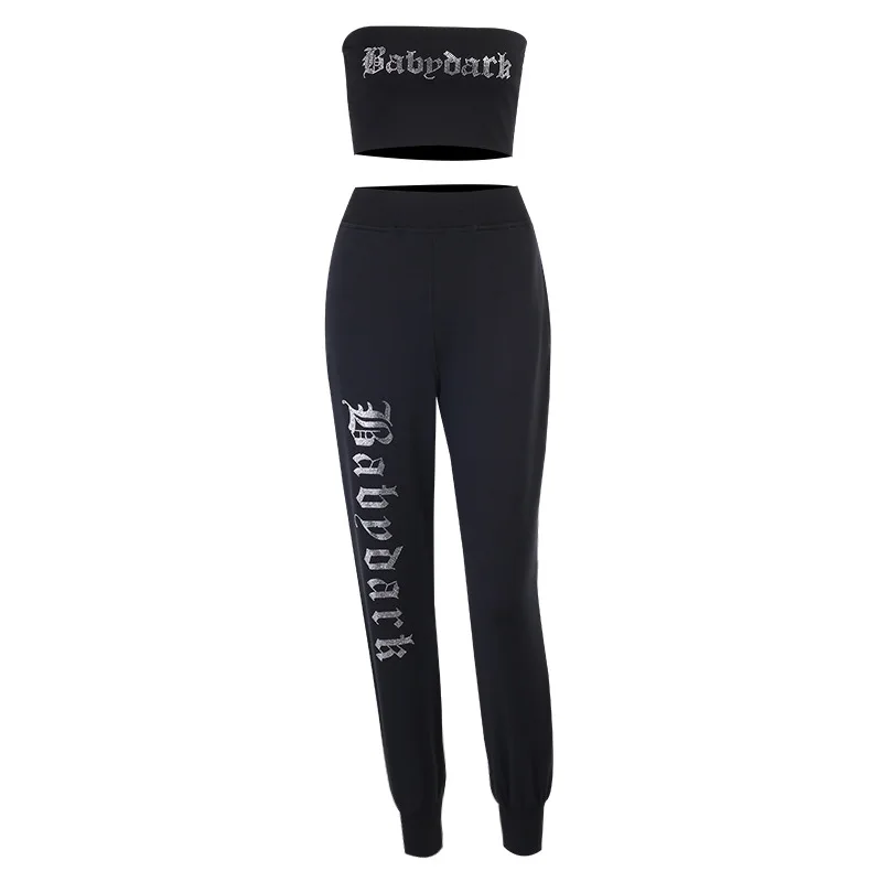 

2021 Women's Autumn And Winter Sleeveless Personality Hot Diamond Letters Milk Silk Vest Temperament Commuter Pant Suit LOUAEE