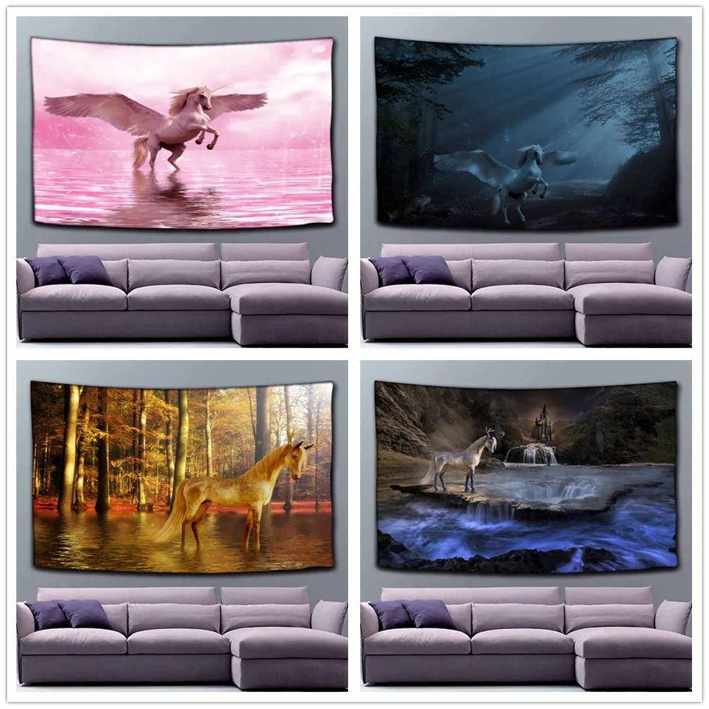 Гобелен в виде единорога богемное украшение для стен дома хиппи мандала