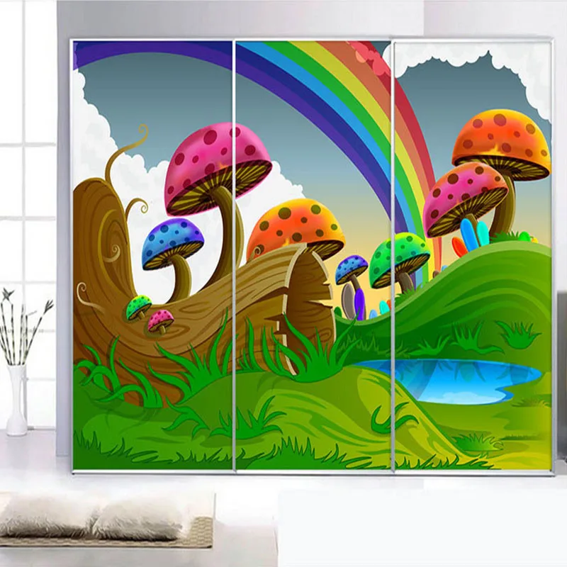 3D фотообои на заказ Рисованные в виде мультяшных прерий грибов для детской