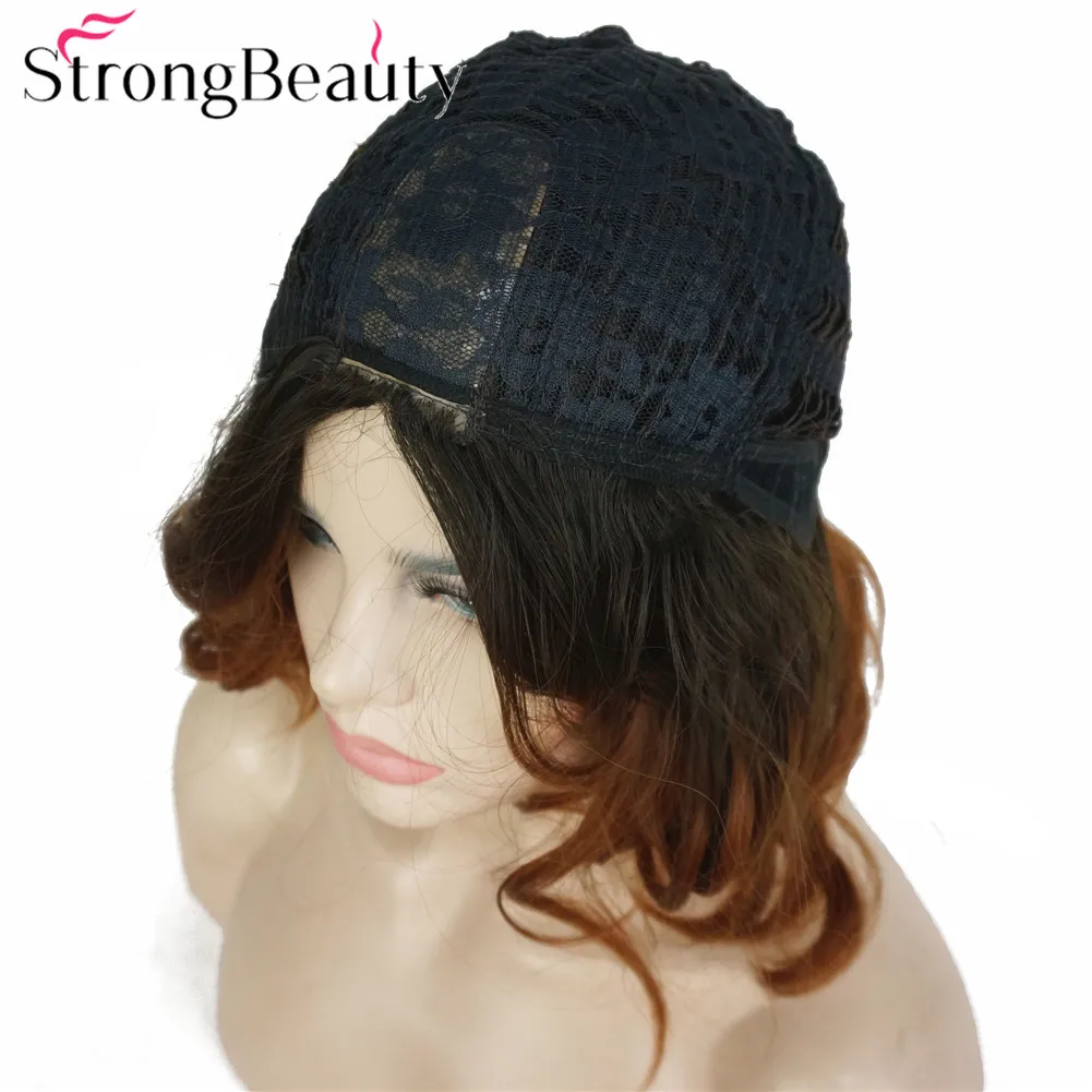 

Strong Beauty Short Wavy Synthetic Wigs Ombre With Black Root Women Wig