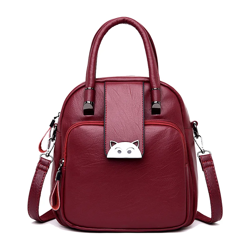 Red Женский металлический кожаный рюкзак женский рюкзак Mochila Feminina Повседневная многофункциональная женская сумка на плечо Sac A Dos дорожная сумка - Цвет: Red