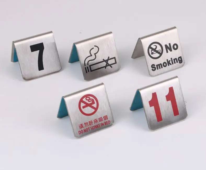 

Карточки для стола № 1-100 из нержавеющей стали, небольшие таблички для запрета курения, карточки для ресторана, отеля, кафе, бара, SN3075