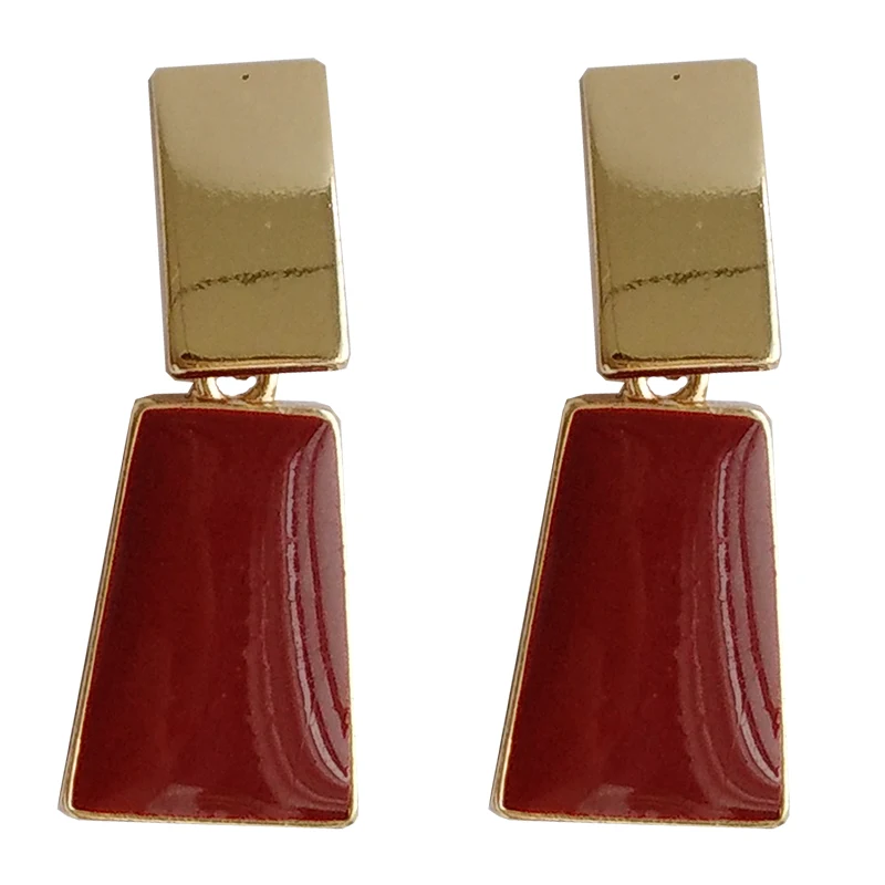 

Dangle Earrings Fashion Temperament Geometric Metal Golden Plating Enamel Red Drop Earrings Modern Jewerly For Girl Gift