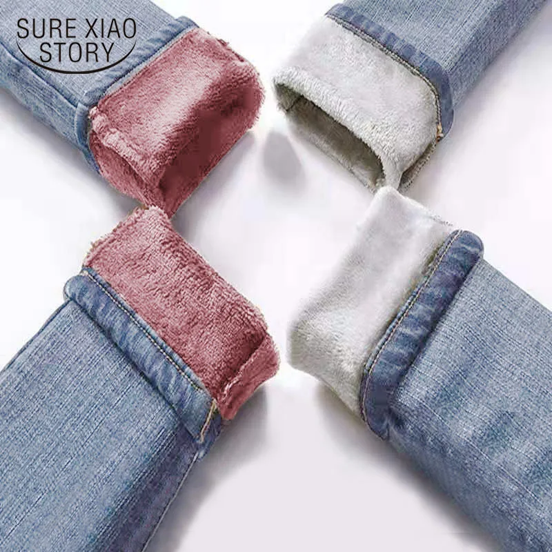 2021 новые весенние джинсы с высокой талией зимние женские флисовые теплые длинные