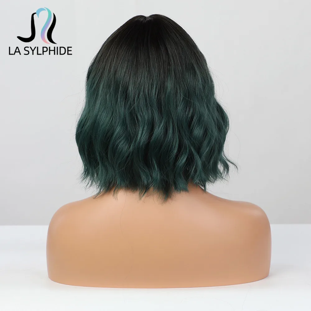 Синтетический парик La Sylphide короткий кудрявый темно-зеленый Боб с челкой для