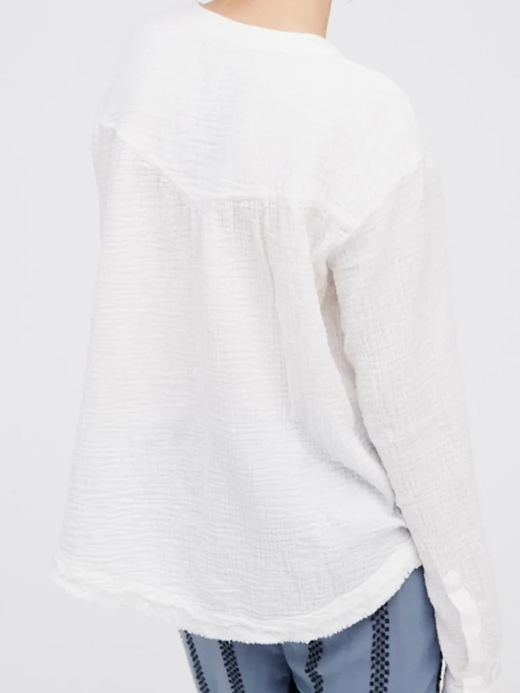 

New V-neck Simple Women's Shirt Elegant Single-breasted Lady Office Wear Blouse And Top Early Autumn