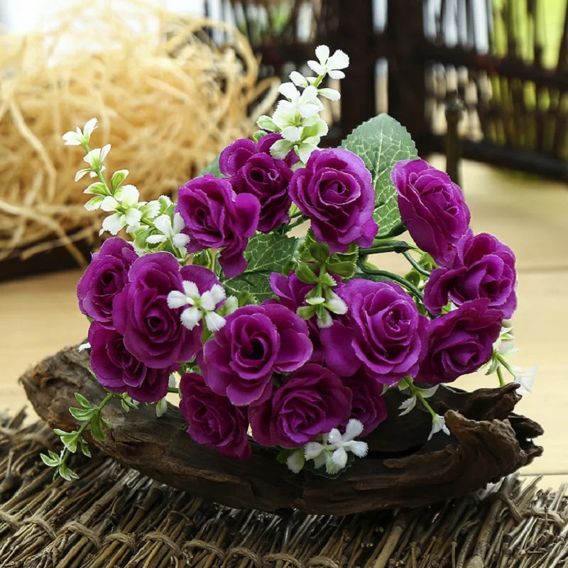 

Artificial Flowers 15 Head Rose Artificial Silk Fake Flowers Leaf Rose Wedding Floral Decor Wedding Home Office Christmas Decor