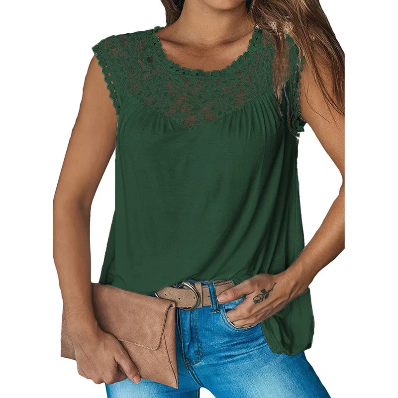 

2021 new European and American women's hot products lace stitching can be worn on the outside with a jacket and vest women