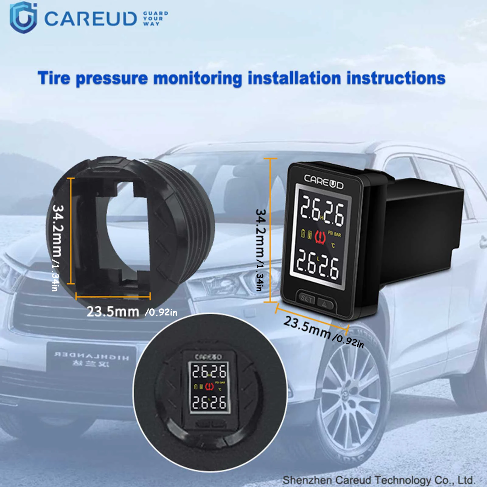 

Car electronics Wireless TPMS Tire Pressure Monitoring System Internal/External LCD Display For Honda/Toyota/Nissan/Mazda CAREUD