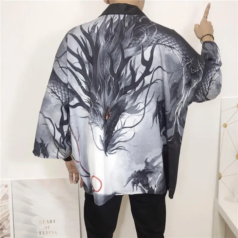 

Asian Men Streetwear Obi Male Yukata Men's Haori Japanese Samurai Traditional Japanese Clothing Black Summer Kimono Cardigan