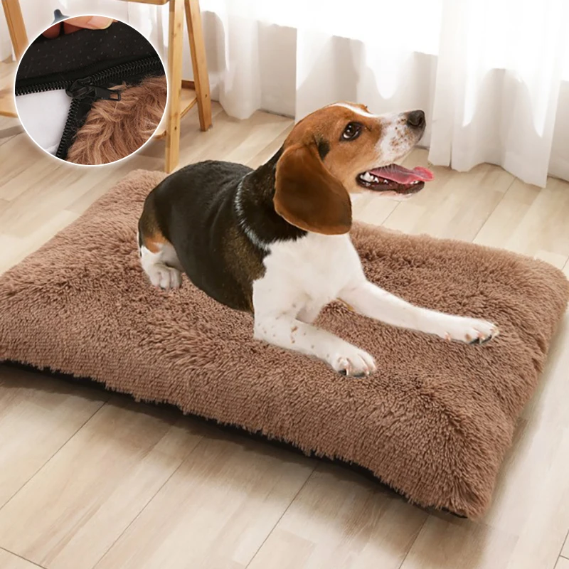 

Dog Bed Mat Winter Warm Pet Cat Sleeping Mat With Removable Cover Zipper Long Plush Kennel For Dog Cat Sleeping Pet Supplies