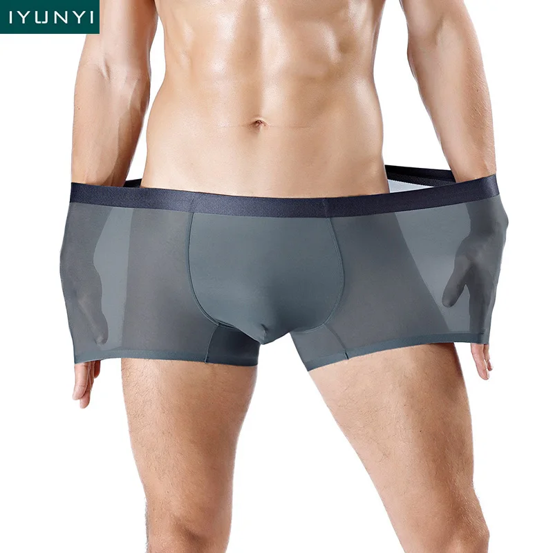 IYUNYI Для мужчин боксеры шорты Нижнее белье Ice Silk сексуальное Calzoncillos Hombre Ropa Interior