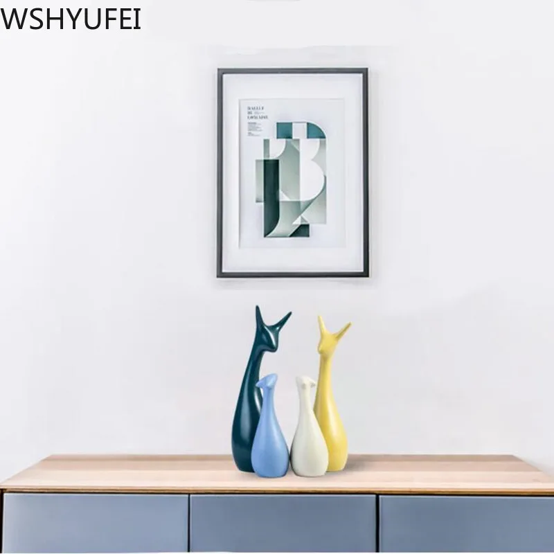 Современные керамические украшения в виде лебедя и оленя книжный шкаф