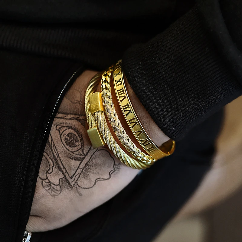 2020 Мода римскими цифрами Для мужчин браслет Открытый Браслет манжета роскошный