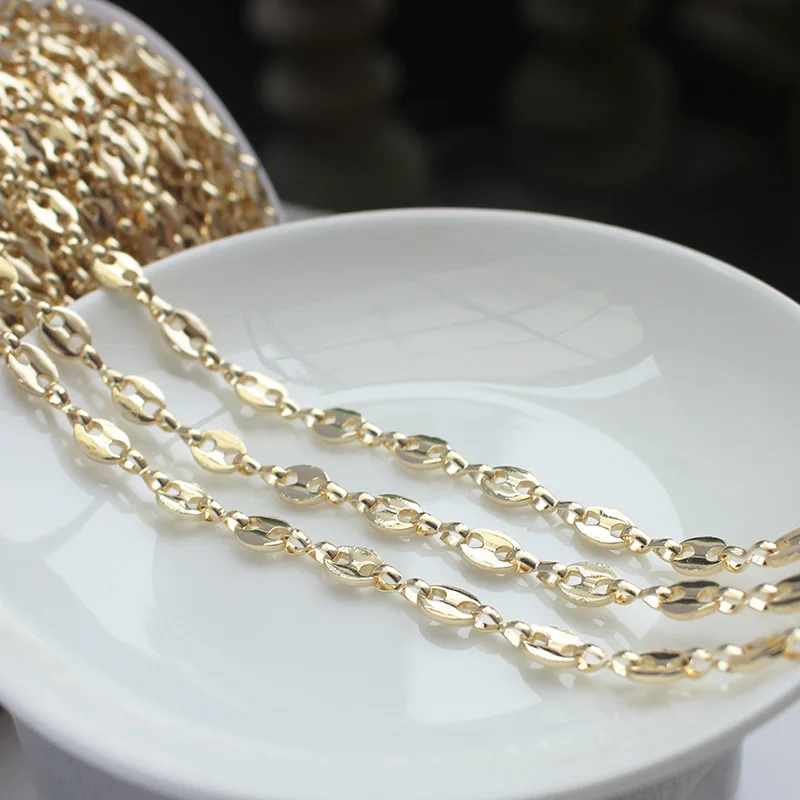 

Vacuum plating gold Oval sheet perforated connection thick high grade end Chains for making DIY jewelry accessories 5*7mm 50cm