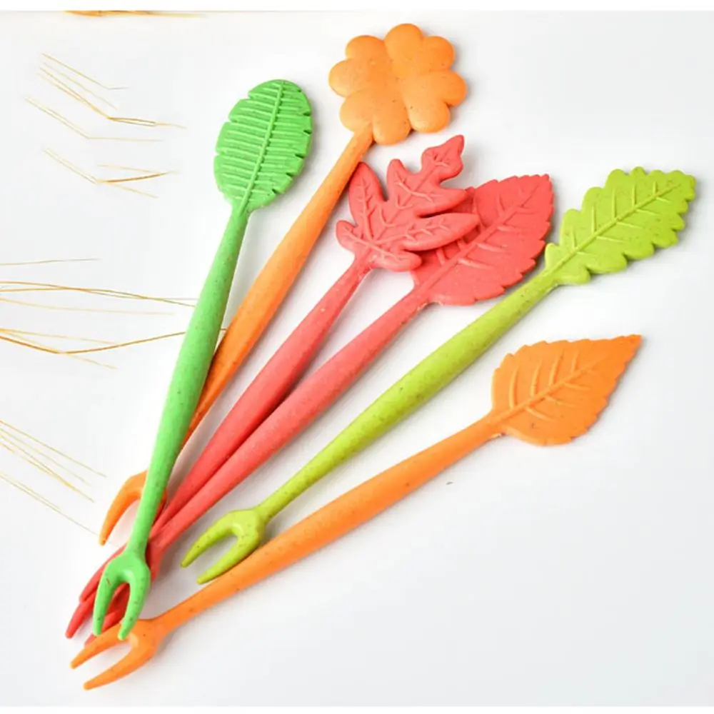 Лист баррель фрукты знак здоровая Пшеничная солома пластиковая фруктовая вилка