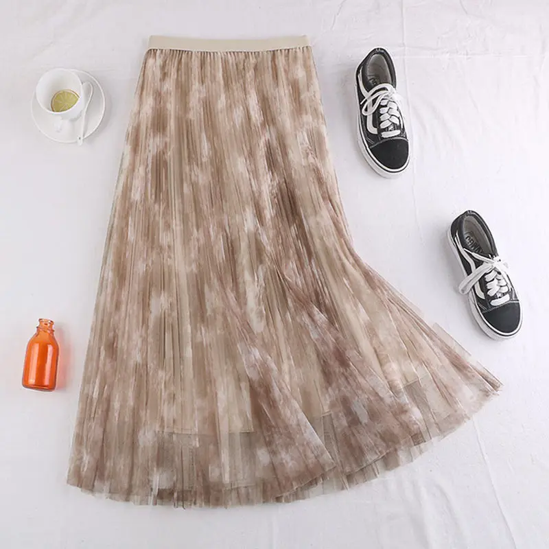 REALEFT весна лето 2020 новые винтажные клетчатые сетчатые тюлевые длинные