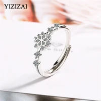 yizizai vintage snowflake ring for women girl zircon flower stamp silver color adjustable ring gift party