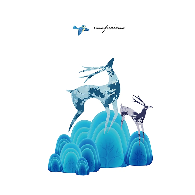 

Наклейки на стену три Ratels QCF23, Лось в синей горе, домашний декор, гостиная, настенный консилер, самоклеящаяся роспись