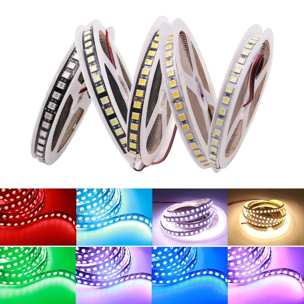 RGB LED Strip 5050 120LEDs/m Cool White / Warm Flexible Light Lamp For Home Decoration 5m/roll 12V 24V | Освещение