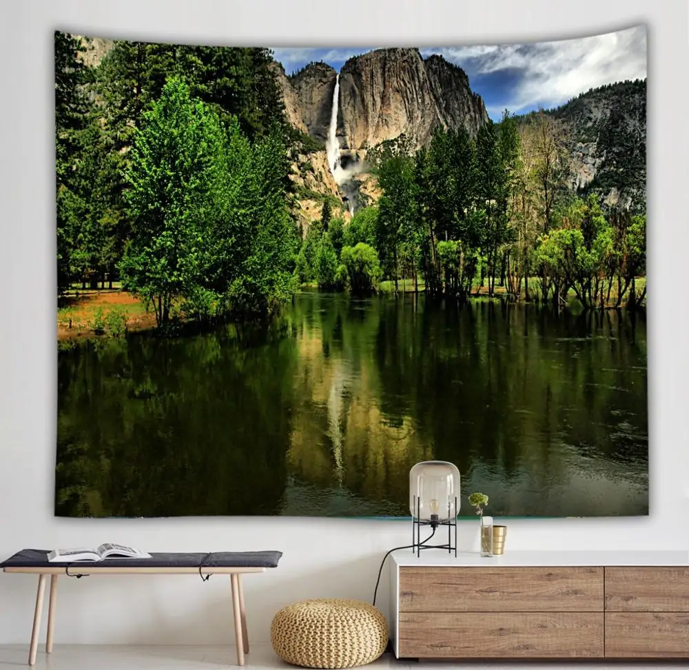 Гобелен с лесным потоком 3D пляжное полотенце водопад пейзаж красивая картина