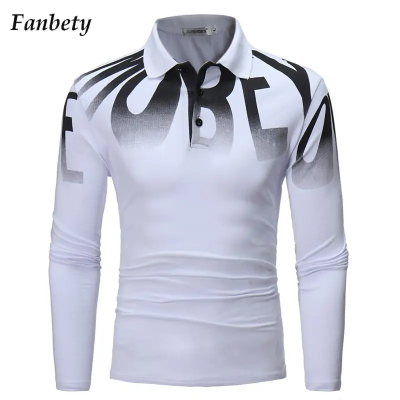 

Мужская рубашка-поло с длинным рукавом, с отложным воротником