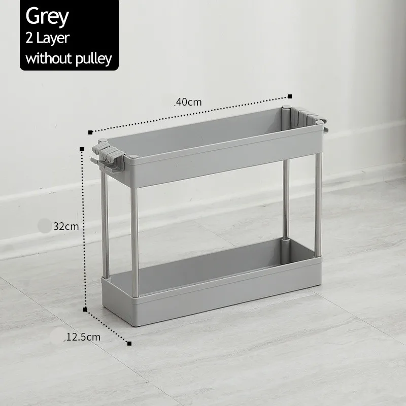 Grey-2 Layer 2/3/4 Слои Gap стеллаж для хранения Кухня тонкий слайд башня подвижные собрать Пластик Ванная комната полка колеса Экономия пространства Организатор - Цвет: Grey-2 Layer