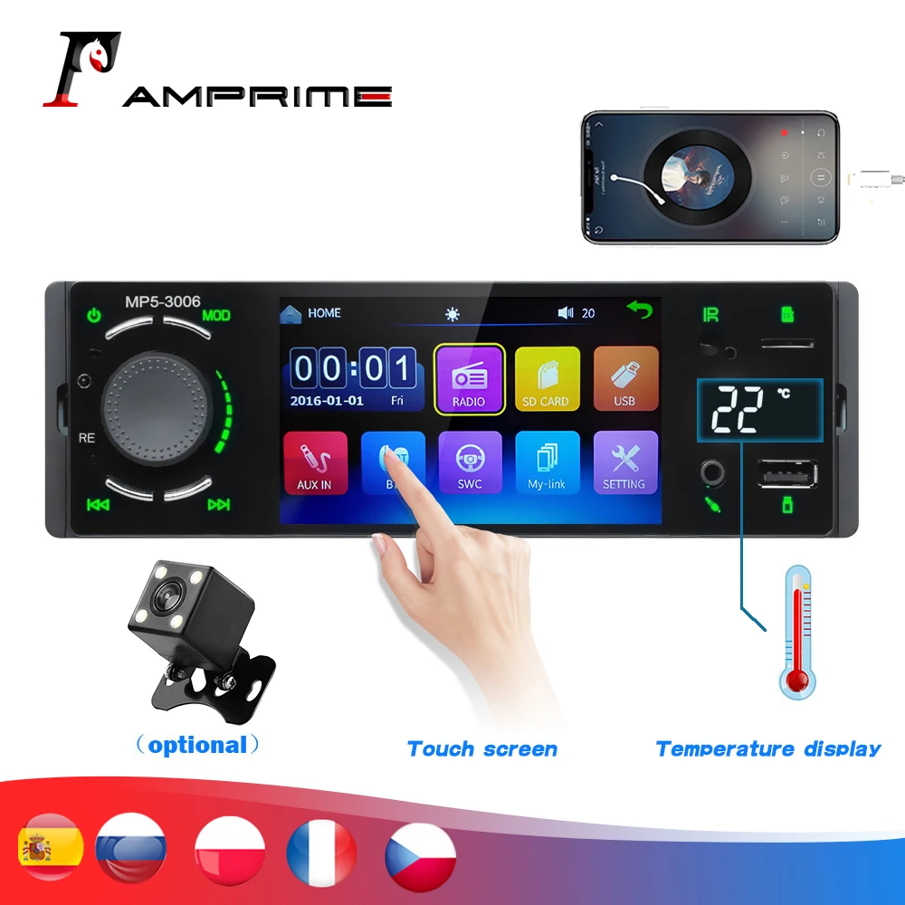 AMPrime 1 Din автомобильный Радио Аудио Стерео 4 &quotАвтомобильный мультимедийный плеер