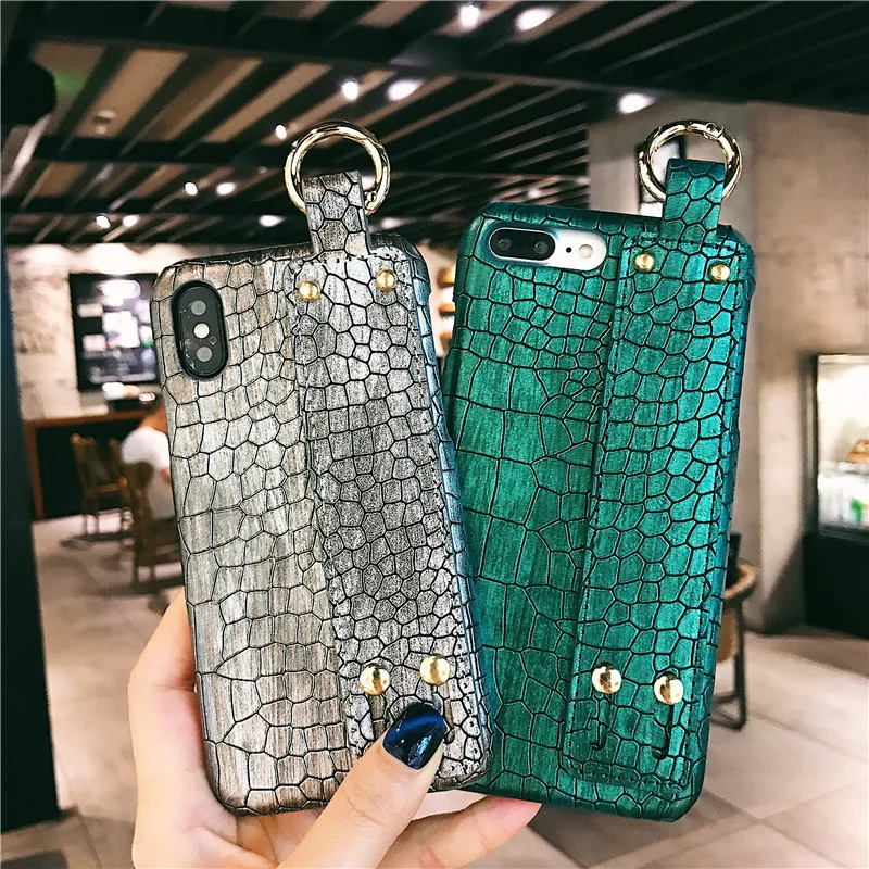 Однотонный чехол с ремешком на запястье для iPhone XS Max кожаный жесткая задняя