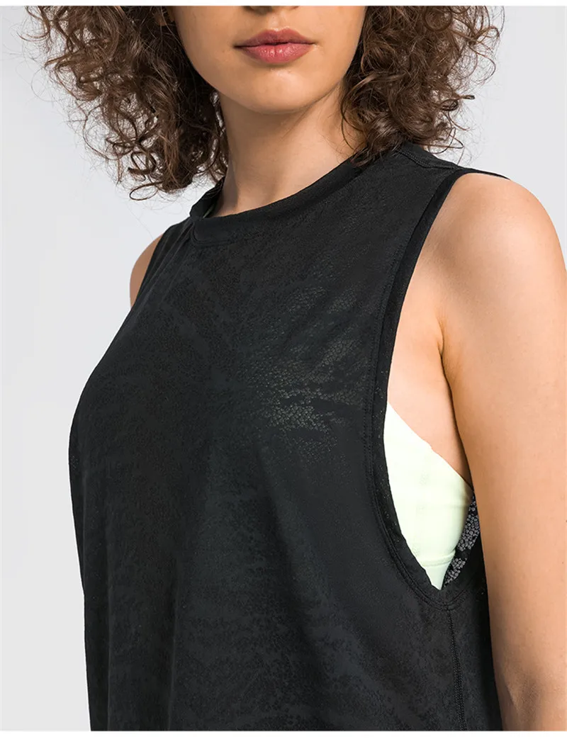 High Strength Fitness Women Tank Top Quick-drying Breathable Lace Hollow Sleeveless Yoga Shirt Blouse Vest Wide Cuff Beauty Back