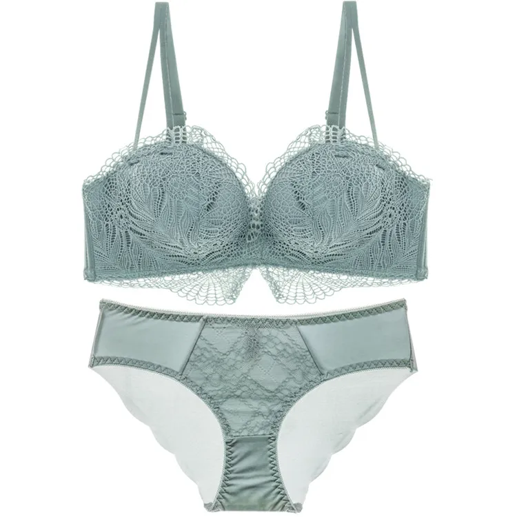 

New Women's Sexy Lace Bra Set Seamless Palm Embroidery Brassiere Underwear and B Cup Push-Up Bra Panty Set Deep V Lingerie