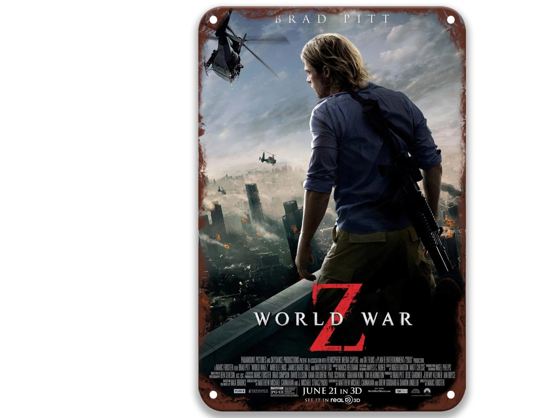 

World War Z Metal Tin Signs Movies Outdoor Decor for Barber Shop Decor 8x12 Inches