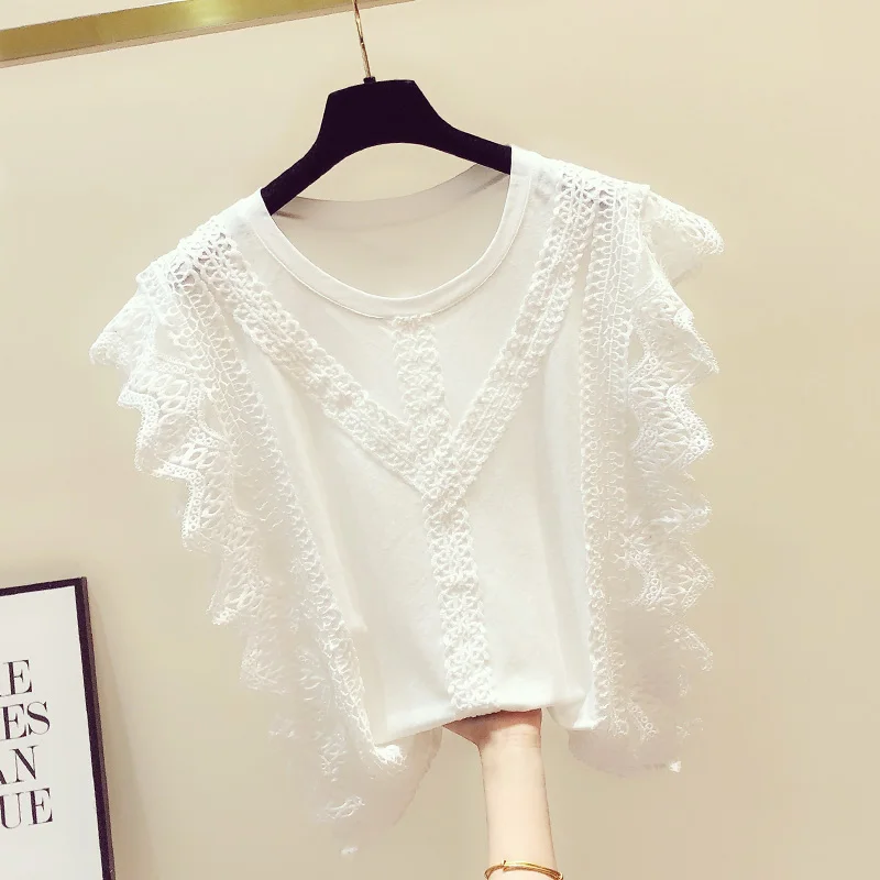 Женская футболка с короткими рукавами черная Повседневная круглым вырезом в