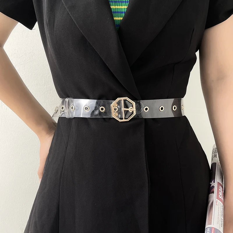 

Octagon Buckle Clear Belt Women Multiple Eyelet Transparent Belts Female Waist PVC Strap Ladies Pin Buckle Jeans Waistband 216