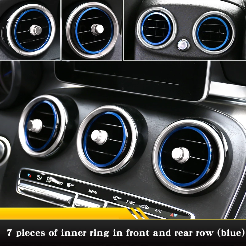 Blue inner ring 7pcs Для Mercedes glc250 300 260 glc Coupe c-clsaa amg для интерьера автомобиля аксессуары для автомобильных наклеек воздушная розетка яркая полоса - Название цвета: Blue inner ring 7pcs