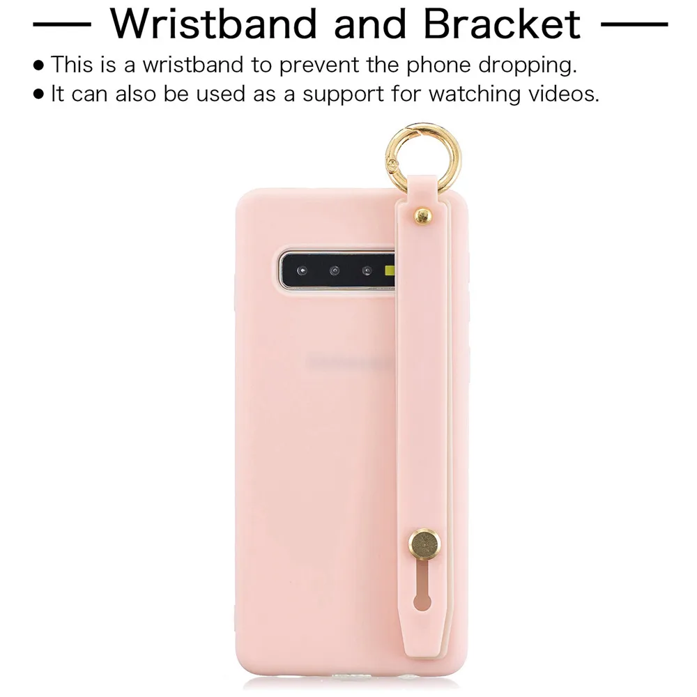 Bracket Wrist Strap Case For Samsuny Galaxy S10 S9 S8 Plus 5G Lite S10E Candy Color Soft Shell Phone Ultrathin |