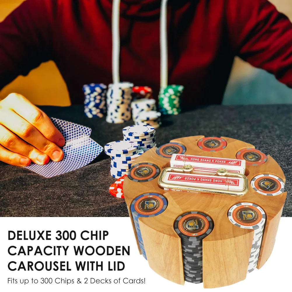 

Набор покерных микросхем, деревянный карусель, чехол, поворотный лоток для хранения, высокое качество, большая емкость для покера, черный до...