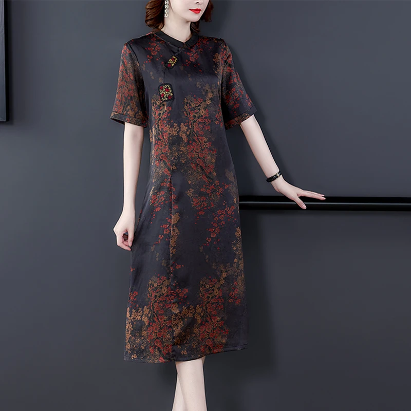 Женское платье в китайском стиле длинное лето 2020 новое с коротким рукавом