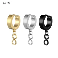 obyb high quality stainless steel chain hoop earrings for women punk gold silver huggies earrings cartilage piercing ear buckle
