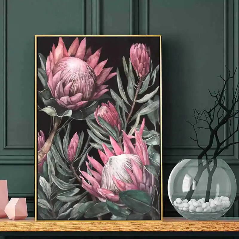 Современный пейзаж розовые стены искусства свежий тюльпан цветок листья картина