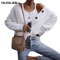 ouslee sweater cardigan women autumn winter long sleeves v neck knitted sweaters coats casual button thicken v neck solid female