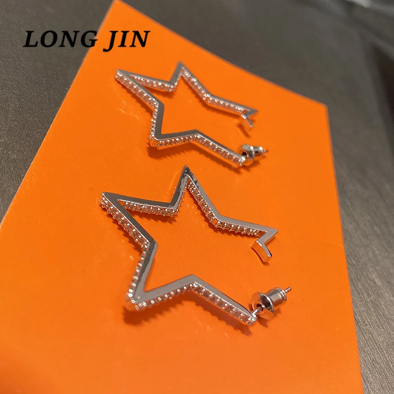 S925 иглы серьга в форме пентаграммы инкрустированные циркон серьги виде звезды