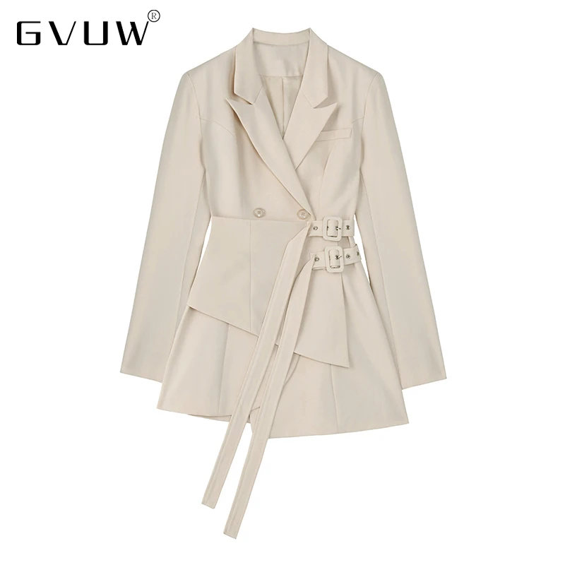 

GVUW Casual Apricot Lace Up Womens White Blazer For Women Notched Long Sleeve Korean Asymmetrical Blazers Female 2021 KB51462