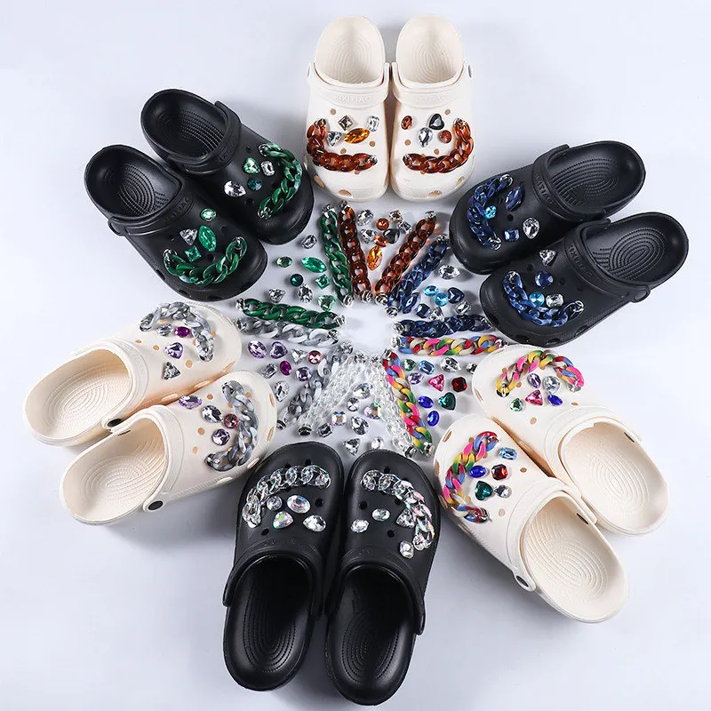 

1set Rhinestone Shoe Charms Colorful Resin Shoe Chain Shoe Decoration For Women Girls Accessories Shoes Buckle Gifts