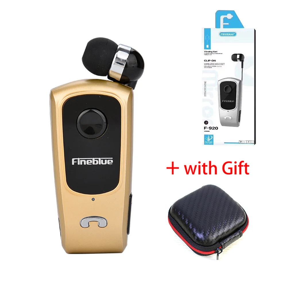 FINEBLUE F920 беспроводные наушники Bluetooth Handsfree наушники гарнитура звонки напоминают вибратор носить пульт на прищепке для телефона с микрофоном - Цвет: Золотой