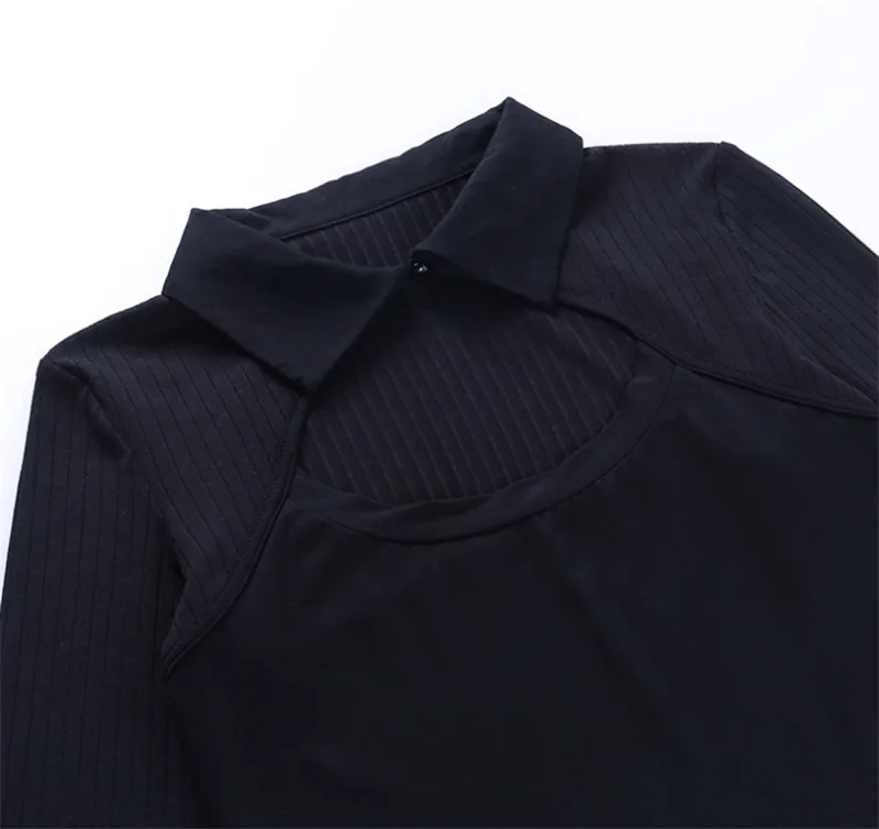 Повседневные однотонные женские футболки с длинным рукавом и пуговицами низким