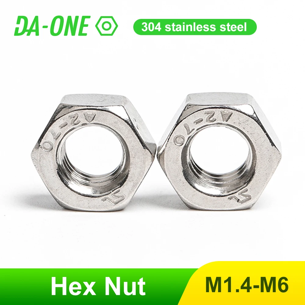 

Шестигранные гайки из нержавеющей стали 100, метрические DIN934, M1.4, M1, 6 M2, 5 M3, M4, M5, M6, 25/50/304 шт.