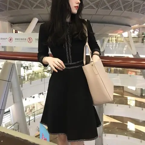 Clobee 2020 черное платье трапециевидной формы женское Винтаж элегантный длинный